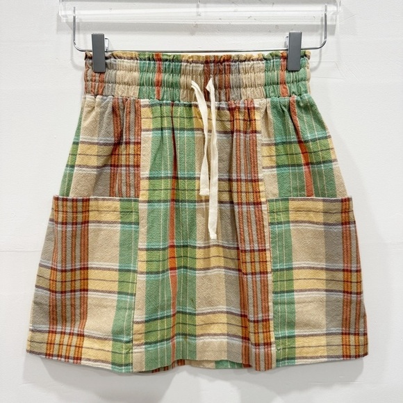 Urban Outfitters Fall Plaid Mini Skirt Drawstring Large Pockets Cotton XS - Picture 1 of 7